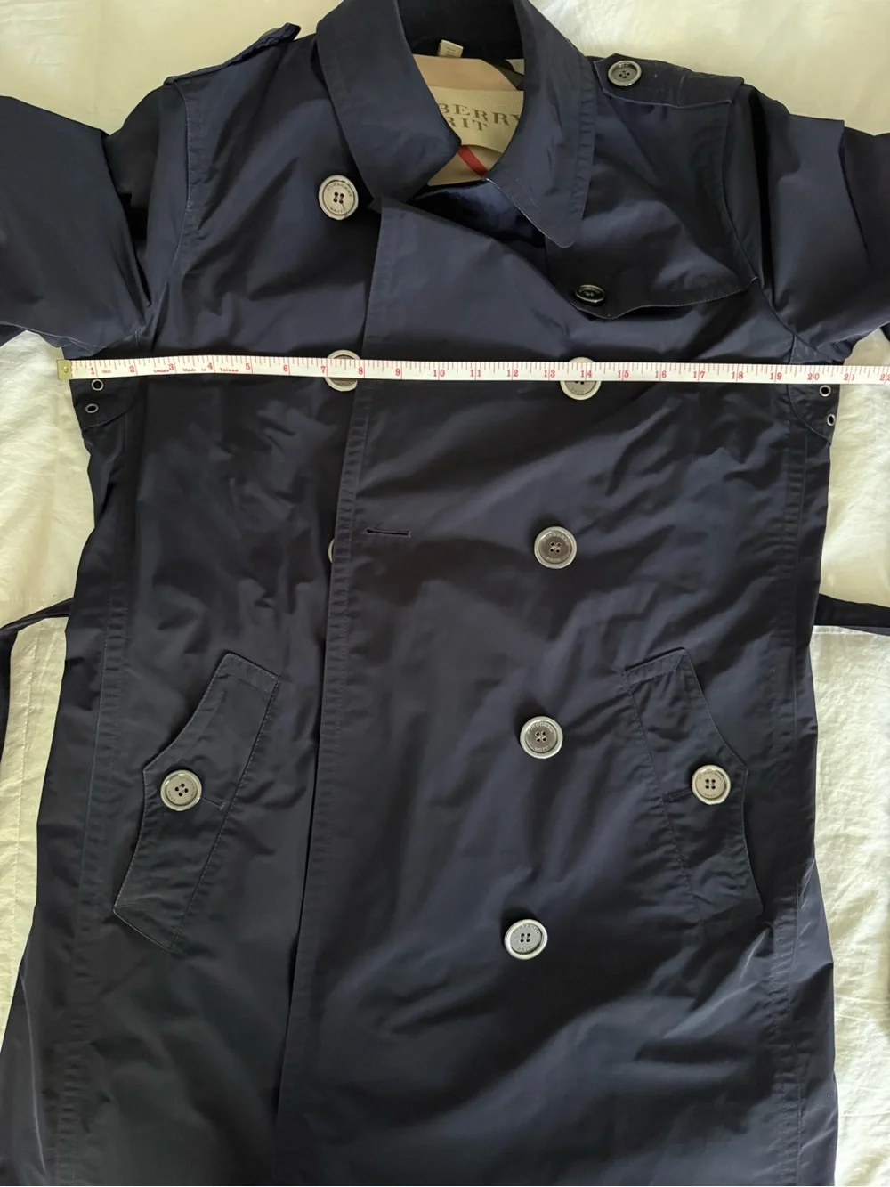 Authentic Burberry Brit Navy Balmoral Trench Coat with Hood, Size 10 - Picture 11 of 13